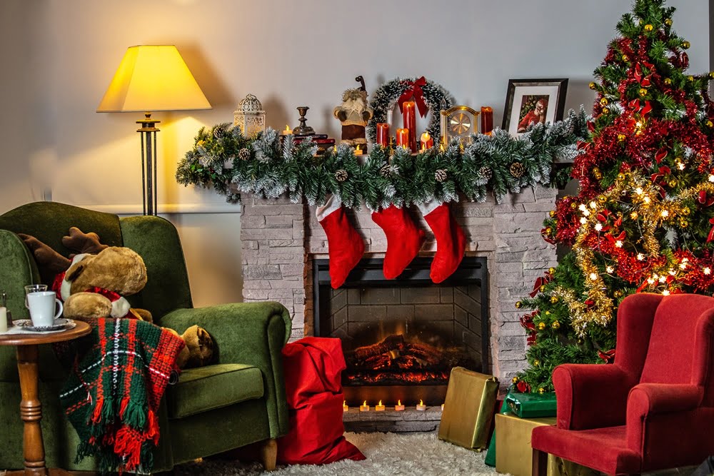 Living room decorated for Christmas