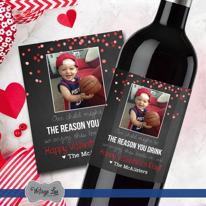 Valentines day wine tag