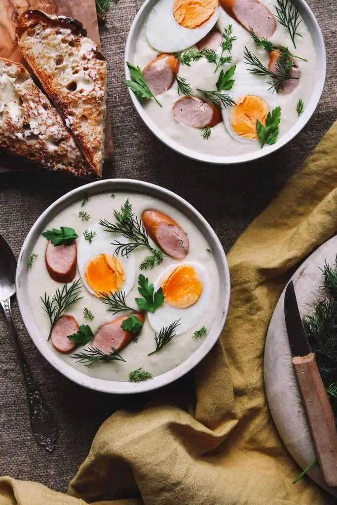 Polish Easter soup with kielbasa and boiled eggs