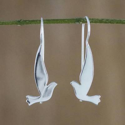 Sterling Silver Shining Dove Drop Earrings