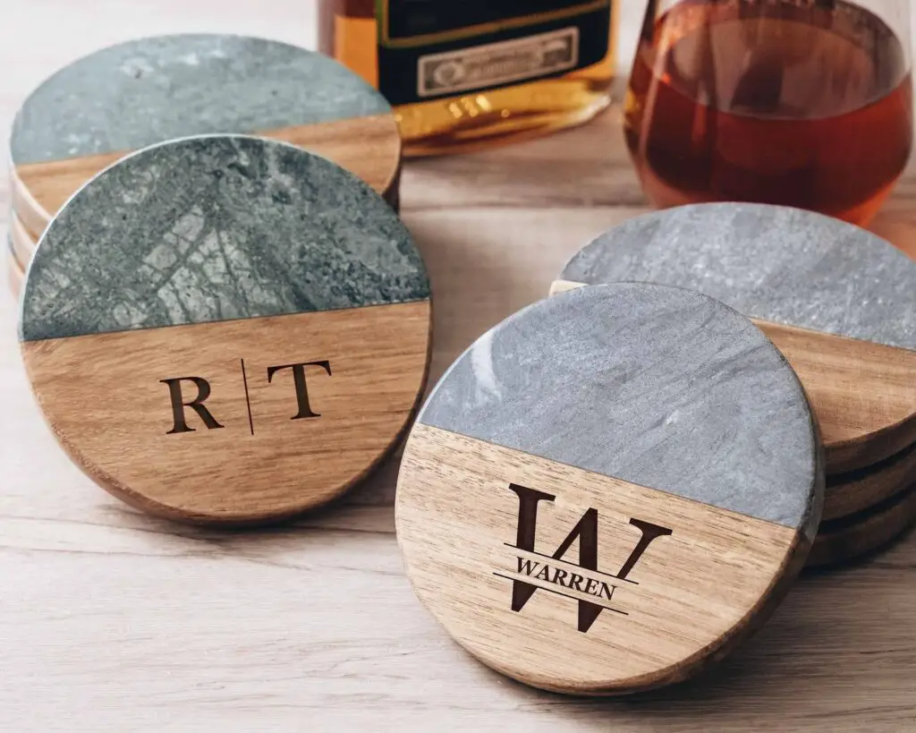 Engraved Marble Wood Coasters