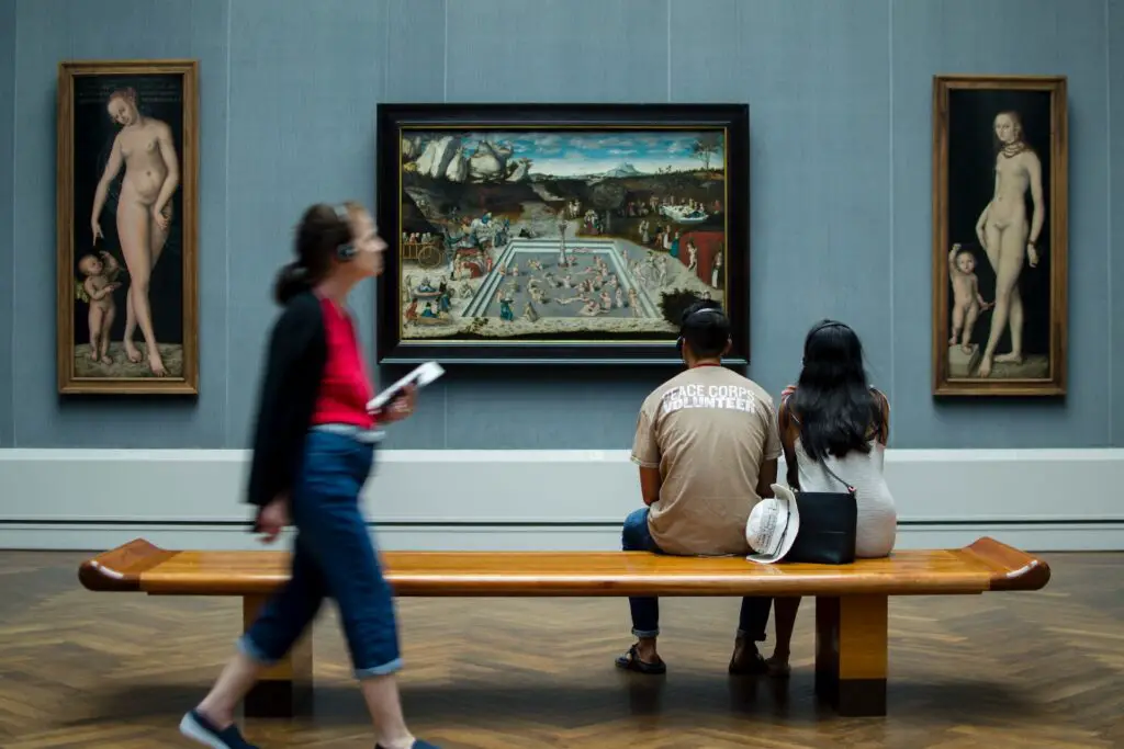 Couple looking at a painting at the museum