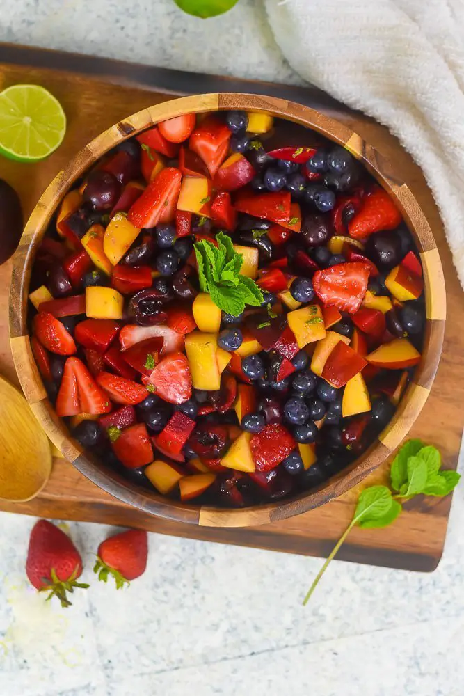 Summer Stone Fruit and Berry Salad + Mint Lime Dressing