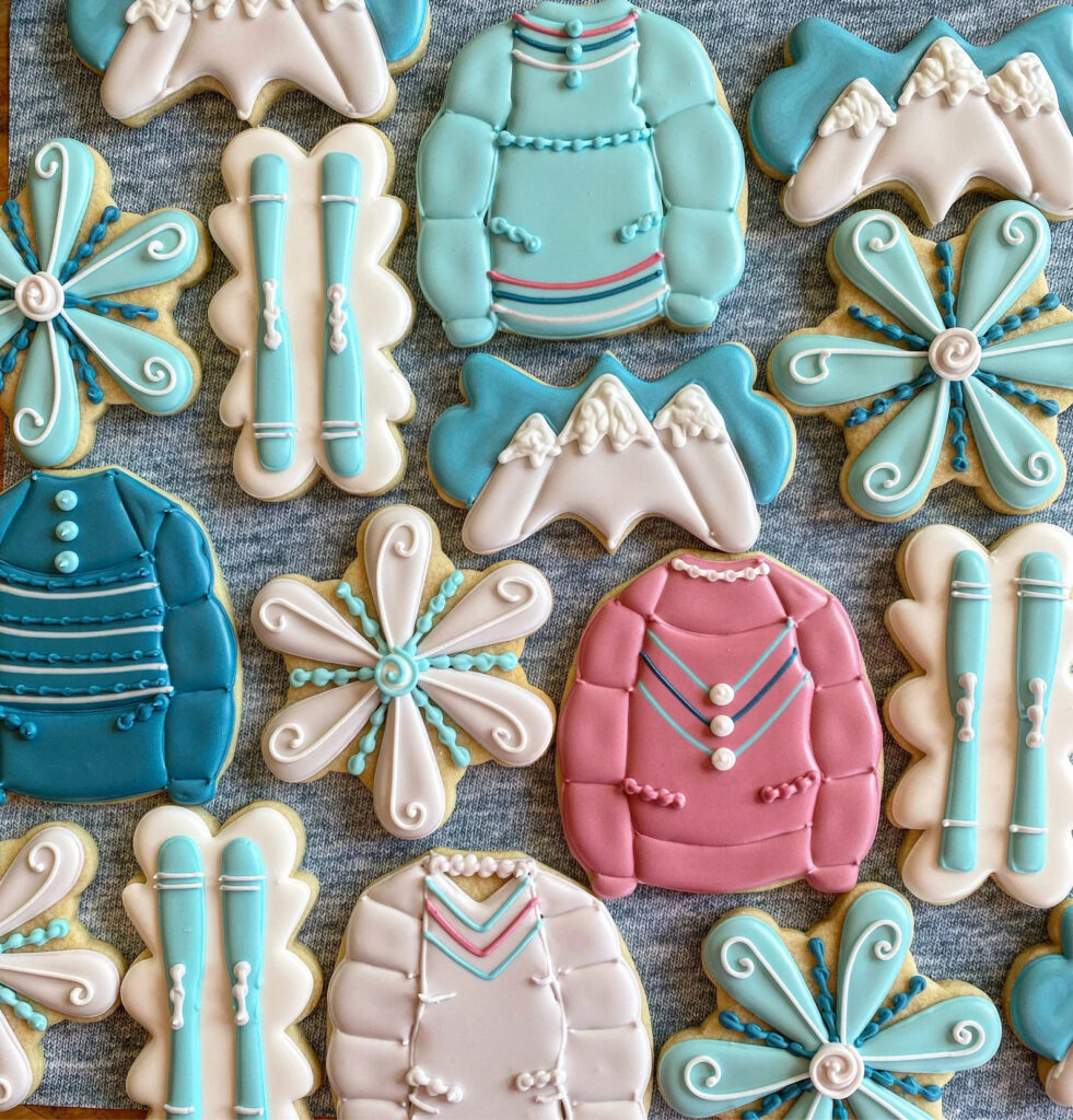 Ski-themed sugar cookies