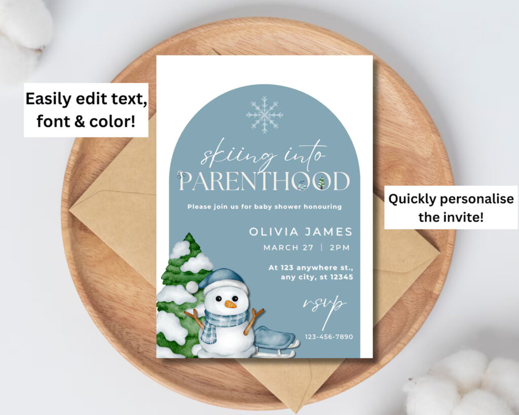 Skiing into parenthood baby shower invitation