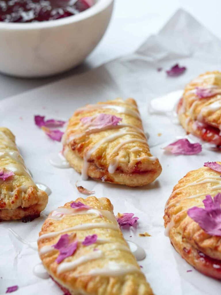 Strawberry Mini Pies with Rose Glaze