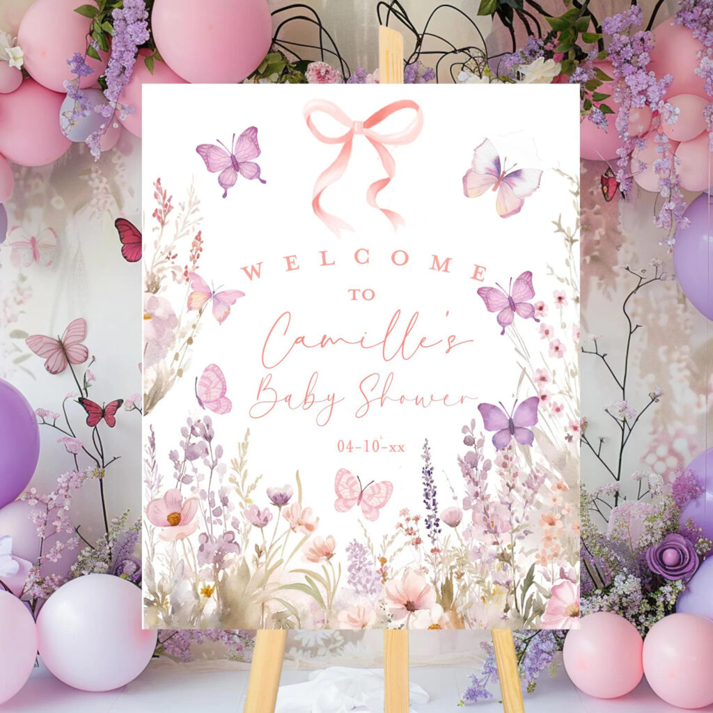 Butterfly baby shower welcome sign