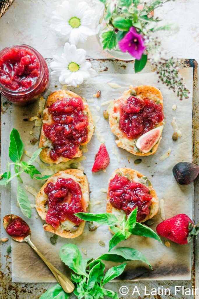 Crostini with Cheese and Strawberry-Fig Preserves