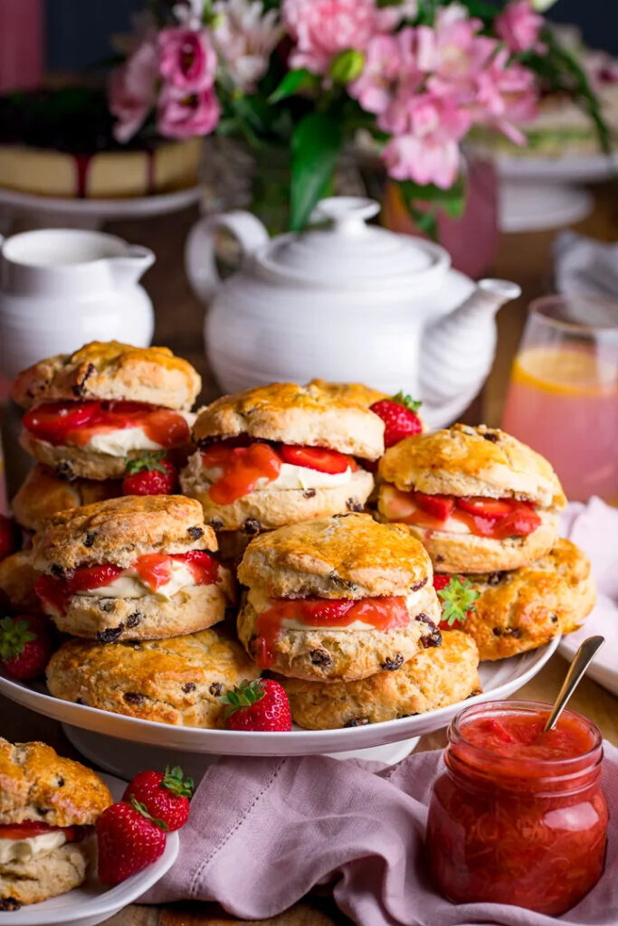 Sourdough Scones with Rhubarb and Strawberry Compote