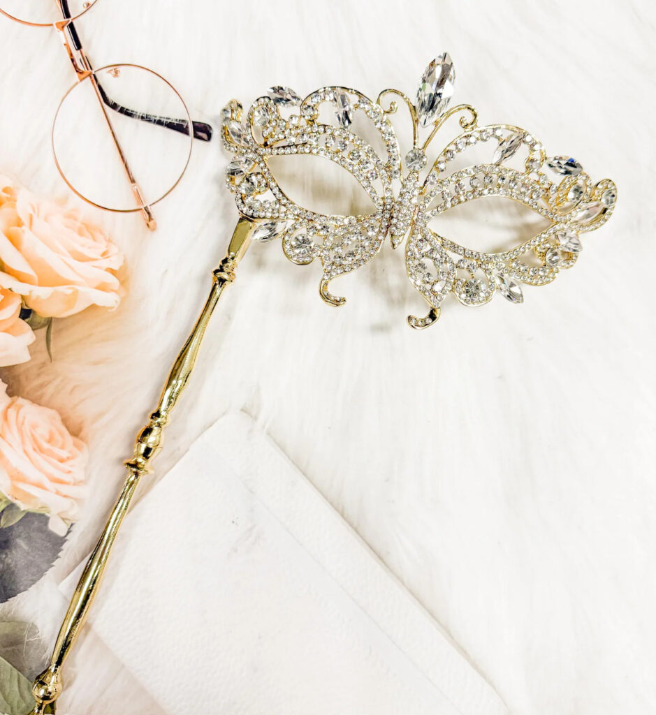 Crystal Masquerade Mask with Stick